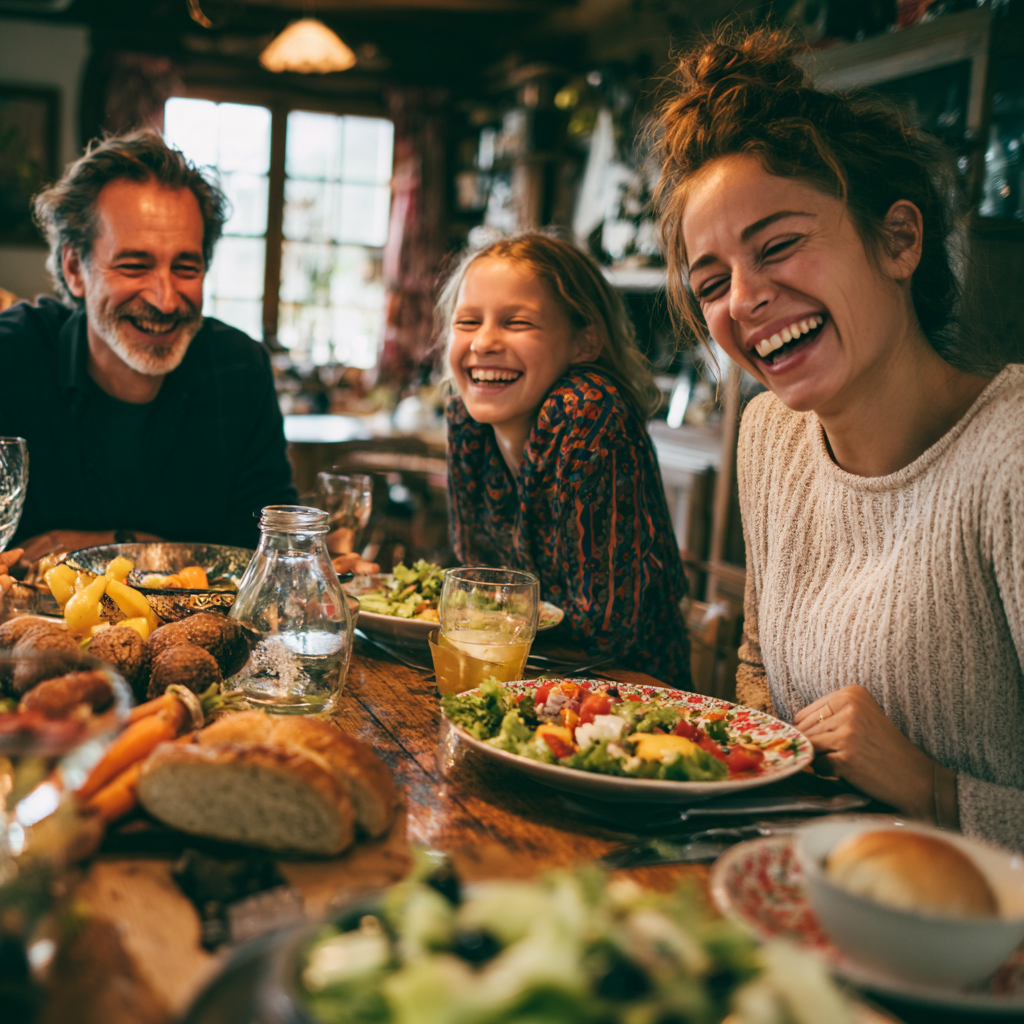 Polish woman mindfully enjoying healthy meal in peaceful environment